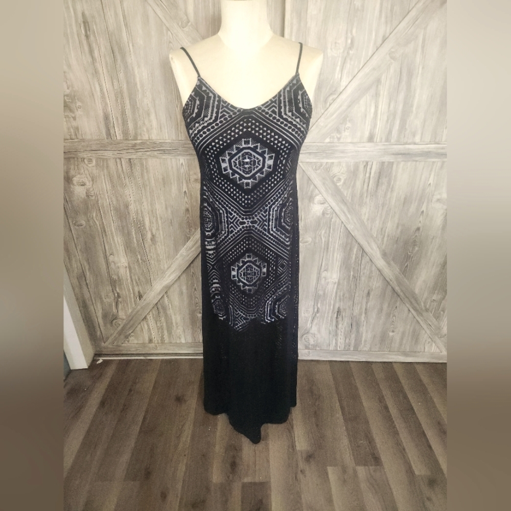 A N A Elegant Black Patterned Women's Maxi Dress